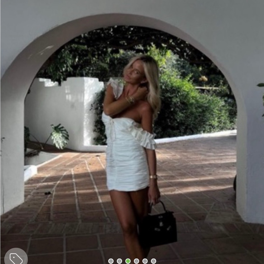 Zara White Ruched Ruffle Mini Dress - Picture 3 of 6